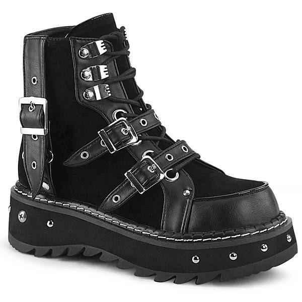 Demonia Women's Lilith-278 Platform Ankle Boots - Black Vegan Leather/Vegan Suede D4380-96US Clearance
